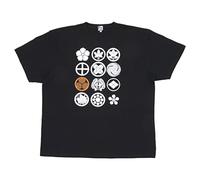 NOREN T-shirt Design Japonais Manches Courtes (JAPANORAMA) 100% Coton Taille Lâche Unisexe Kanji Japonais, Blason familial Noir, Taille M