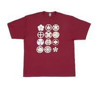 NOREN T-shirt japonais Kanji à manches courtes (JAPANORAMA) 100 % coton, taille ample, unisexe, t-shirt graphique pour homme et femme, Écusson familial/rouge foncé, L
