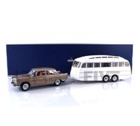 1:18 NOREV Peugeot 404 Sedan 1965 Marron Métallique Avec Mobil Home Henon Blanc