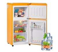 Norevia Réfrigérateur rétro jaune 60L double porte avec congélateur 22L pose libre silencieux 45dB