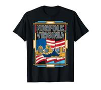Norfolk Virginia USA Drapeau Naval Skyline Retro Art T-Shirt