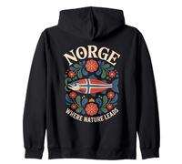 Norge Saumon Art Populaire Norvège Floraux Tradition Culture Sweat à Capuche