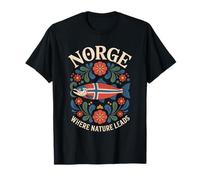 Norge Saumon Art Populaire Norvège Floraux Tradition Culture T-Shirt