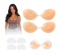 NorHaiDo Soutien-Gorge Adhésif Silicone Push-Up pour Tenues Dos Nu. | 2 Coussinets Poitrine + 4 Latéraux, Silicone Chair, Bord Fin Sans Couture, Clip Frontal Transparent, Taille A