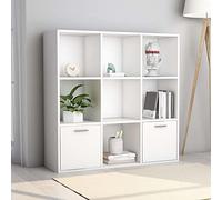 Norheim Bibliothèque, Bibliothèque en Bois, Étagère de Rangement 9 Cubes, Inclus 7 Cubes Ouvertes et 2 Cubes avec Portes,bibliotheque Etagere Rangement,pour Salon Bureau, Blanc 98x30x98 cm