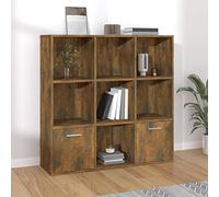 Norheim Bibliothèque, Bibliothèque en Bois, Étagère de Rangement 9 Cubes, Inclus 7 Cubes Ouvertes et 2 Cubes avec Portes,bibliotheque Etagere Rangement,pour Salon Bureau, Chêne fumé 98x30x98 cm
