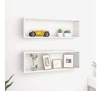 Norheim Étagères Murales, Rangement Cube, Étagère Carrée à Suspendre, Support Mural Bois Flottant, 2 Pcs Blanc Brillant 80x15x26,5cm
