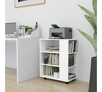 Norheim Support d'imprimante Autonome avec roulettes et 3 étagères Ouvertes,Caisson de Bureau avec roulettes, Support d'Imprimante Bois,Bureau Côté Mobile avec Roues-Blanc 60x35x75 cm