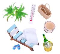 Norhogo 11 pièces Maison de poupée Mini été Plage Chaise Longue en Bois Ensemble Mini Chaise de Plage Miniature Panier de Plage Micro Scène Statue Été Plage Ensemble de Chaise de Soleil pour