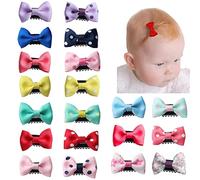 Norhogo 20Pcs Pince à Cheveux, Mini Pinces à Cheveux, Filles Ruban Arc Cheveux Clip, Barrette Nœuds Cheveux Fins en Ruban Gros-Grain pour Bébés/Fille/Nouveau-Né