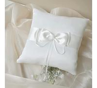 Norhogo Coussin pour alliances de mariage, 20 x 20 cm, pour alliances et bagues avec beau nœud et perle de simulation, comme cadeau pour votre amoureux, un ami, blanc