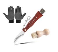 Norhogo Couteau à Champignons Avec Brosse et Règle - Couteau de Poche Pliant en Acier Inoxydable, Brosse à Champignons en Bois et Gants Inclus
