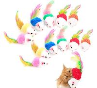 Norhogo Furry Lot de 12 jouets pour chat, souris, fourrure, pour animaux de compagnie, souris, chats, attrape-souris, avec queues en plumes (couleur aléatoire)