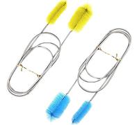 Norhogo Lot de 2 brosses de nettoyage d'aquarium - 155 cm - Filtre à eau - Tuyau à air en acier inoxydable - Brosse double face pour tuyau d'eau d'aquarium (bleu + jaune)