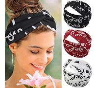 Norhogo Lot de 3 bandeaux élastiques pour femme - Impression de lettres noires - Bandeaux croisés - Pour l'entraînement, le yoga - Accessoires de cheveux pour femmes et filles (noir, rouge, blanc)