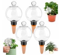 Norhogo Lot de 4 dispositifs d'arrosage automatique en forme de boule avec couvercle, dispositif d'arrosage transparent avec pointes en terre cuite, globes d'arrosage en plastique pour plantes