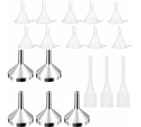 Norhogo Lot de 5 petits entonnoirs en métal - Lot de 10 mini entonnoirs en plastique - Avec 3 mini pipettes pour transvaser et remplir les liquides - Pour petits échantillons de parfum, émulsion,