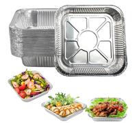 Norhogo Lot de 50 plateaux de cuisson carrés jetables en feuille d'aluminium, 20 x 20 x 4 cm, pour friteuse à air, plats à emporter, conteneurs de restauration