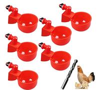 Norhogo Lot de 6 buveurs automatiques de volaille avec foret de 9 mm - En plastique rouge - Pour oiseaux, volailles, pigeons, poules, canards
