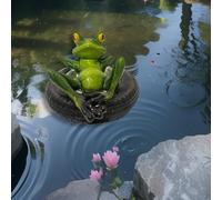 Norhogo Mini étang - Grenouille flottante - Sculpture décorative - Grenouille dans un pneu - Sculpture pour extérieur, jardin, étang, cour, environ 13 x 15,5 x 8,5 cm