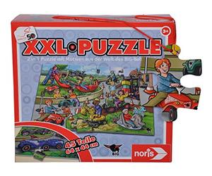 Noris 606032051 Big Bobby Car XXL Puzzle avec 45 pièces, 2 motifs-50 Anniversaire (Dimensions totales : 64 x 44 cm) pour Enfants à partir de 3 Ans