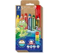 Noris Junior 140 C6p1 Lot De 6 Crayons De Couleur, De Cire Et D'aquarelle, Extra Incassables, Idéaux Pour Les Enfants, Pour De Nombreuses Surfaces, Étui En Carton Avec 6 Duo De Crayons De