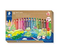 Staedtler Noris Junior – Crayons de cire aquarellables, étui 18 crayons + taille‑crayon 140 C18