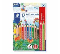 Staedtler Noris Super Jumbo 1287 - Etui Carton 10 Crayons De Couleur Gros Module Assortis + 2 Crayons De Couleur 1287-23 Et 1287-50 + 1 Taille-Crayon 510 90 Offert