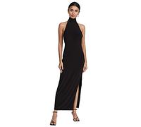 Norma Kamali Halter Turtle Side Slit Gown Robe de Cocktail, Noir, M Femme
