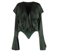 Norma Kamali - Long Sleeve Deep V Ruffle Bodysuit - Femme - Tops - Vert - Taille: 36 FR