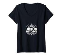 Normal Isn't Coming Back Jésus is - Christian Faith T-Shirt avec Col en V, Femme, Noir, S
