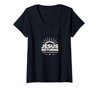 Normal Isn't Coming Back Jésus is - Christian Faith T-Shirt avec Col en V, Femme, Noir, XL