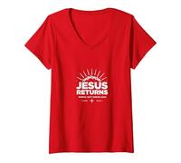 Normal Isn't Coming Back Jésus is - Christian Faith T-Shirt avec Col en V, Femme, Rouge, M