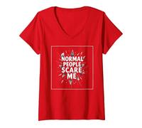 Normal People Scare Me - Citation Gothique T-Shirt avec Col en V, Femme, Rouge, XL