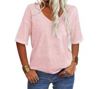 Normaltly Shirt Solids Color,2025 New Women's Solid Colors V-Neck T-Shirt,Women's Casual Button Short Sleeve Slit Hem Shirt Solids Colors Tops (TTG,Blue)