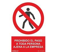 Normaluz Rd40619 - Señal Adhesiva Prohibido el Paso a Toda Persona Ajena a la Empresa Adhesivo de Vinilo 20X30 cm, Rojo