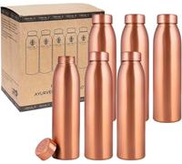 NORMAN JR Bottiglia d'acqua in rame da 1L - Confezione regalo da 6, semplice, un recipiente ayurvedico in rame puro - ti aiuta a bere più acqua, con molti benefici per la salute