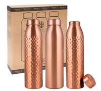 NORMAN JR Bouteille d'eau en cuivre de 1 L - Coffret cadeau de 3, 1 lisse, 2 martelées, un récipient ayurvédique en cuivre pur - vous aide à boire plus d'eau avec de nombreux bienfaits pour la santé