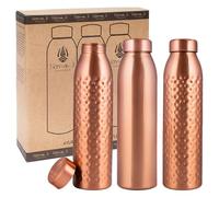 NORMAN JR. Coffret cadeau 3 pièces de bouteilles d'eau en cuivre 100 % pur (1 L) : 1 lisse, 2 martelées - Ensemble de bouteilles en cuivre ayurvédiques pour hommes et femmes.