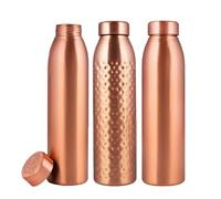 NORMAN JR Coffret cadeau de 3bouteilles d'eau en cuivre 1L-1martelée,2uni | Coffret de bouteille de bien-être ayurvédique en pur cuivre:cadeau sain idéal pour les fêtes et Noël, pour femmes et hommes.
