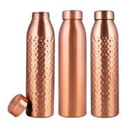 NORMAN JR Coffret cadeau de 3bouteilles d'eau en cuivre 1L-2martelée,1uni | Coffret de bouteille de bien-être ayurvédique en pur cuivre:cadeau sain idéal pour les fêtes et Noël, pour femmes et hommes.