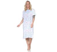 Normann Chemise de nuit à manches courtes pour femme au design classique féminin avec boutonnière au niveau du cou, bleu clair, 46-48