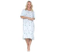 Normann Chemise de nuit à manches courtes pour femme au look floral classique de 105 cm de long, bleu clair, 46-48