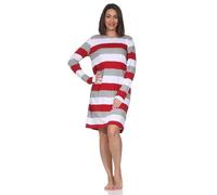 Normann Chemise de nuit à manches longues pour femme, aspect rayures blocs, également en grandes tailles, rouge, 46-48