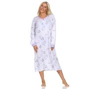 Normann Chemise de nuit à manches longues pour femme au design classique avec boutonnière au niveau du cou, lilas, 52-54