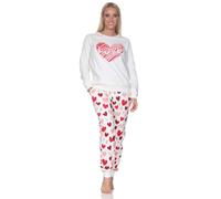 Normann Pyjama à manches longues pour femme avec motif cœur en qualité Interlock douillet - également en grande taille, ivoire, 46-48