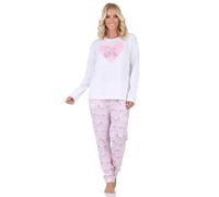 Normann Pyjama à manches longues pour femme avec motif cœur et chat, Rose, 46-48