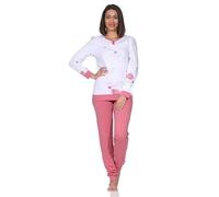 Normann Pyjama à manches longues pour femme avec poignets au look classique féminin, Rose, 52-54