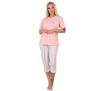 Normann Pyjama Capri à manches courtes pour femme, aspect rayé élégant, également en grande taille, abricot, 46-48