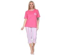 Normann Pyjama Capri à manches courtes pour femme, aspect rayé élégant, également en grande taille, Rose, 56-58